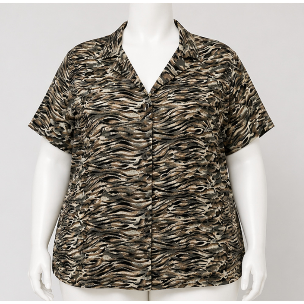 Modern Essentials Button Up Plus 18W Brown Green Shoulder Pads Office Career